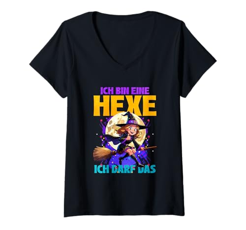 Damen Ich Bin Eine Hexe Ich Darf Das T-Shirt mit V-Ausschnitt Damen Ich Bin Eine Hexe Ich Darf Das T-Shirt mit V-Ausschnitt von Hexe Kostüm Halloween