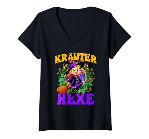 Damen Kräuterhexe T-Shirt mit V-Ausschnitt Damen Kräuterhexe T-Shirt mit V-Ausschnitt von Hexe Kostüm Halloween