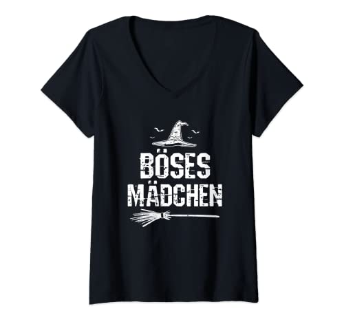 Damen Böse Frau Besen Hexe Böses Mädchen T-Shirt mit V-Ausschnitt Damen Böse Frau Besen Hexe Böses Mädchen T-Shirt mit V-Ausschnitt von Hexen Designs Böses Mädchen