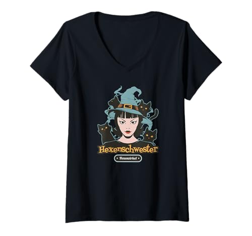 Damen Katzen Hexen Geschenkidee Hexenzirkel Hexenschwester Hexen T-Shirt mit V-Ausschnitt Damen Katzen Hexen Geschenkidee Hexenzirkel Hexenschwester Hexen T-Shirt mit V-Ausschnitt von Hexen Gothic Kleidung Damen Zubehör Geschenke