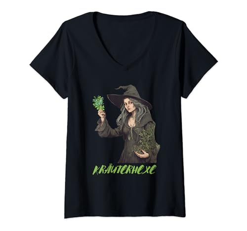 Damen Kräuterhexe Kräuterheilkunde T-Shirt mit V-Ausschnitt Damen Kräuterhexe Kräuterheilkunde T-Shirt mit V-Ausschnitt von Hexen Zubehör