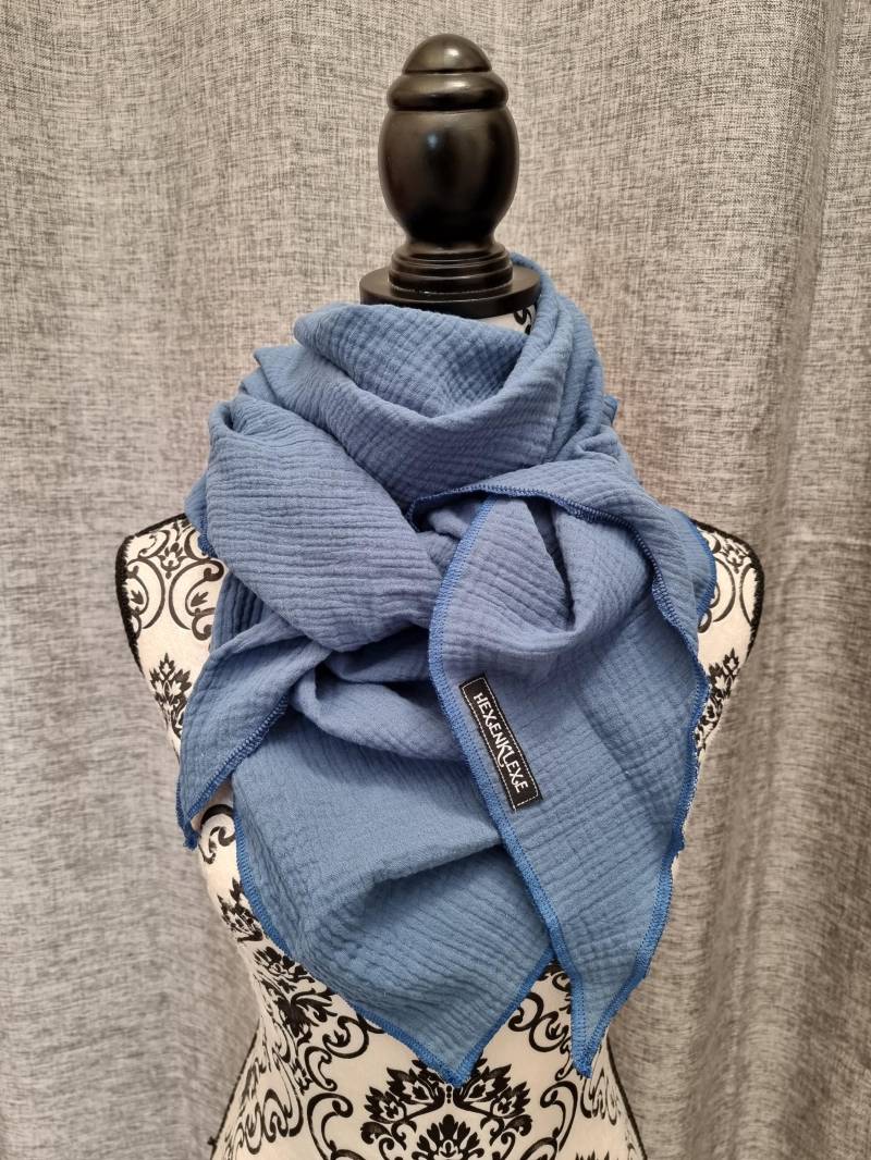 Musselintuch Xxl Tuch Schal Jeansblau Dreieckstuch Sommertuch Halstuch Damenschal Für Damen Randfarbe Frühling von Hexenklexe