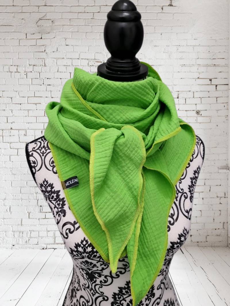 Musselintuch Xxl Tuch Schal Neon Grün Zitronen Gelb Dreieckstuch Sommertuch Halstuch Damenschal Für Damen Randfarbe von Hexenklexe
