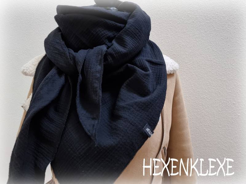 Musselintuch Damen Xxl Schwarz Tuch Dreieckstuch 140 X 220 von Hexenklexe