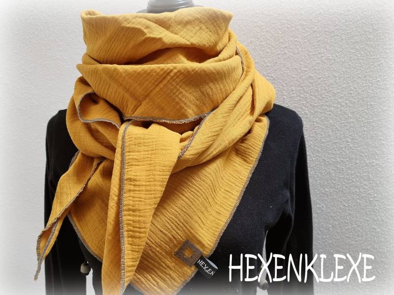 Musselintuch Damen Xxl Curry Dreieckstuch 140 X 220 Versandbereit Lieblingstuch von Hexenklexe