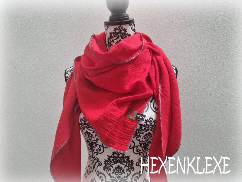 Musselintuch Tuch Aus Musselin Damen Rot Dreieckstuch 140 X 220 Lieblingstuch Halstuch Musselintücher von Hexenklexe