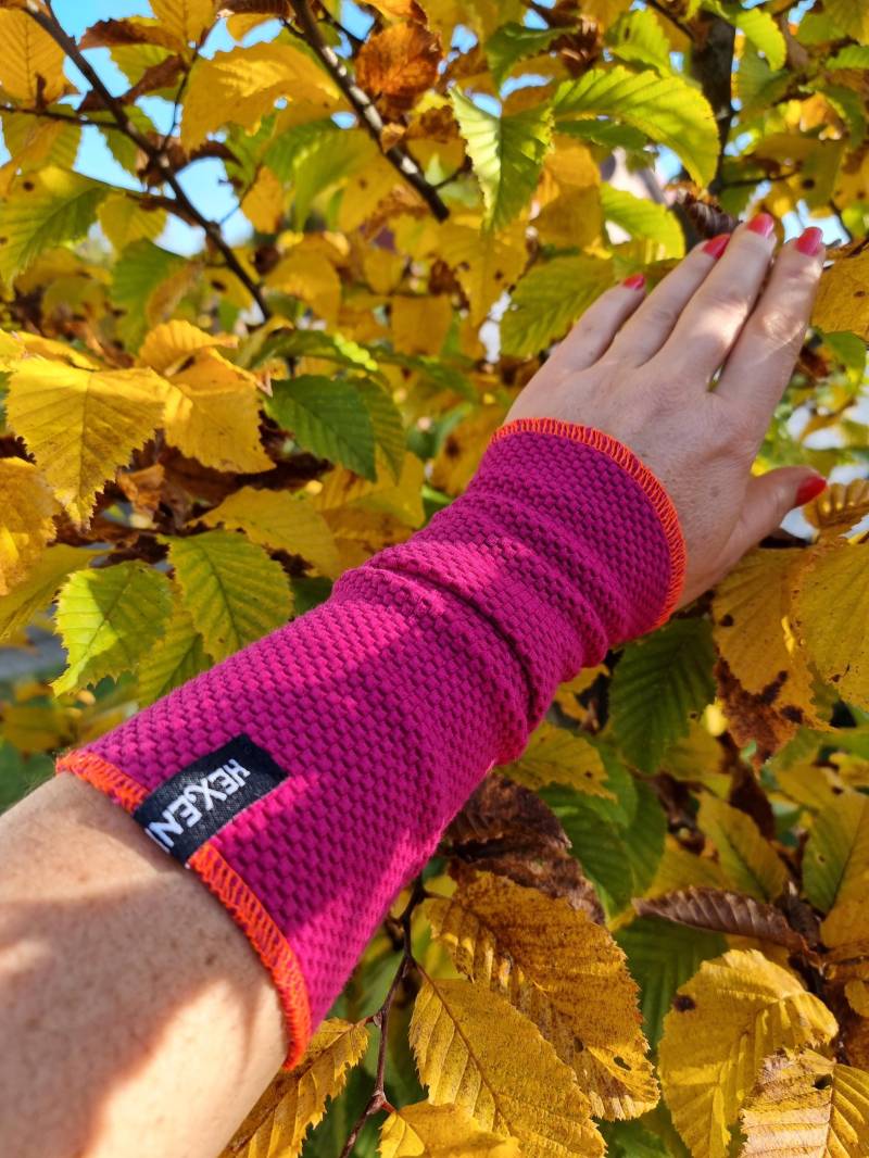 stulpen Aus Jacquard-Jersey, Waffelmuster, Fuchsia, Neon, Orange, Ohne Daumen von Hexenklexe