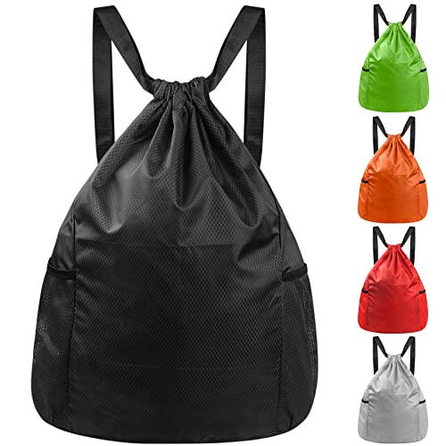 HexinYigjly Rucksack mit Kordelzug, Cinch-Rucksack, Sportbeutel, Kordelzug, Großpackung, Turnbeutel, Schwarz, Large, Beutel mit Kordelzug von HexinYigjly