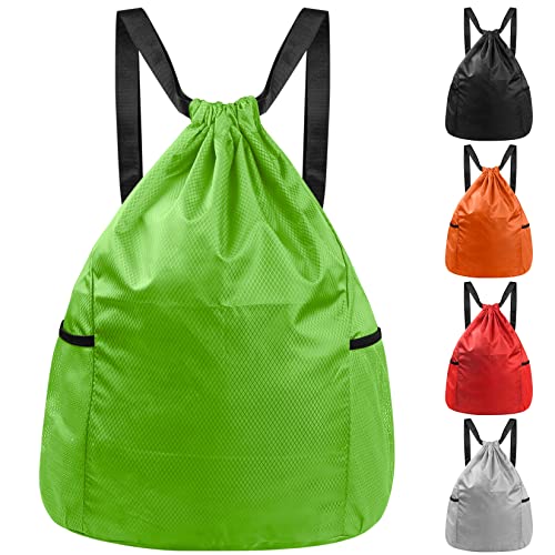 HexinYigjly Wasserdichter Turnbeutel & Rucksack mit Kordelzug, Sport- & Schwimmtasche, Gymsack für Herren & Damen, ideal für Schule, Reisen, Fitness & Schwimmen, (Grün) von HexinYigjly