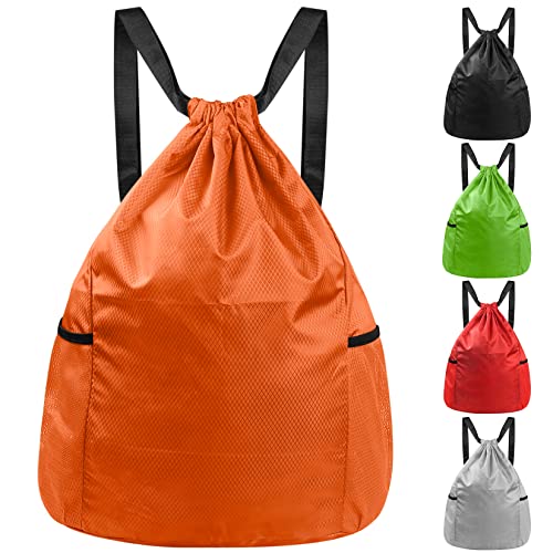 HexinYigjly Wasserdichter Turnbeutel & Rucksack mit Kordelzug, Sport- & Schwimmtasche, Gymsack für Herren & Damen, ideal für Schule, Reisen, Fitness & Schwimmen, (Orange) von HexinYigjly