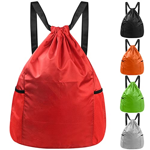 HexinYigjly Wasserdichter Turnbeutel & Rucksack mit Kordelzug, Sport- & Schwimmtasche, Gymsack für Herren & Damen, ideal für Schule, Reisen, Fitness & Schwimmen, (Rot) von HexinYigjly