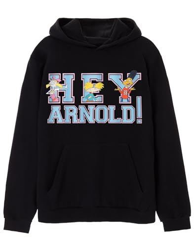 Hey Arnold! Erwachsene Kapuzenpullover in Schwarz | Retro Campus Collegiate Kapuzen-Sweatshirt für Männer und Frauen | 90er Jahre Nostalgischer Hoody Pullover | Unisex-Cartoon-Merchandise-Geschenk von Hey Arnold!