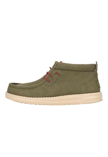 HEYDUDE Wally Mid Waxed Canvas Herren - Slip-On Schuhe - Ankle Boots, Olive, 45 von HEYDUDE