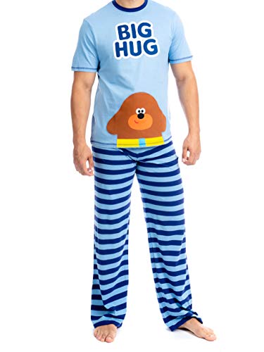 Hey Duggee 100% Baumwolle Pyjama und Kurzarm T-Shirt mit einem gestickten Druck von Duggee und dem Slogan "Big Hug" für Herren Mittel Blau von Hey Duggee