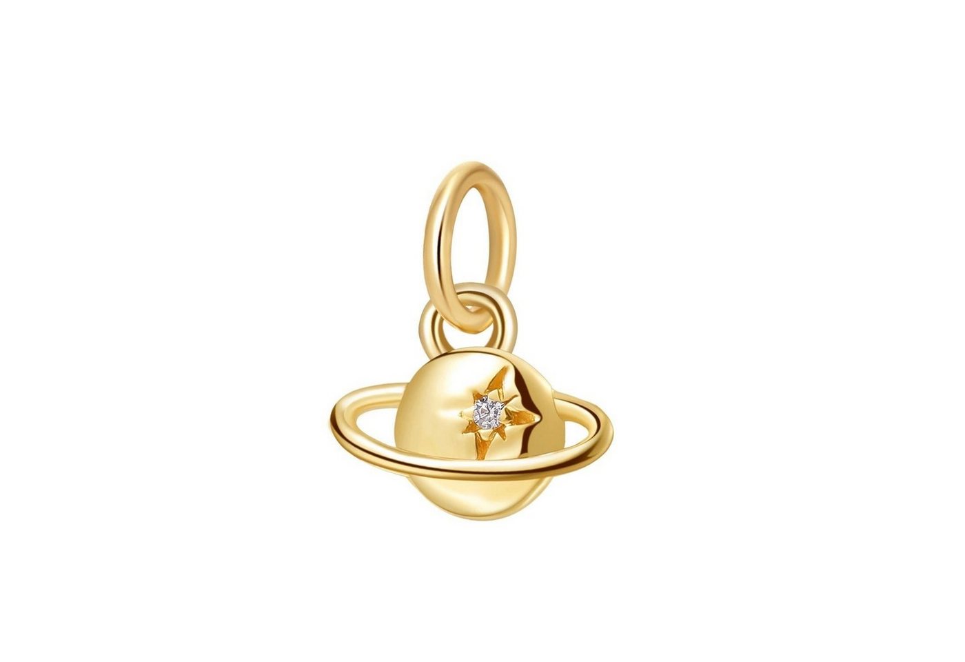 Dear Me Goldkette Anhänger Gold 375 Damen Zirkonia, Schmuck 9K Gold Massiv, Ketten Gold Anhänger Blume, Stern, Saturn, Halbmond Kristall von Hey Happiness