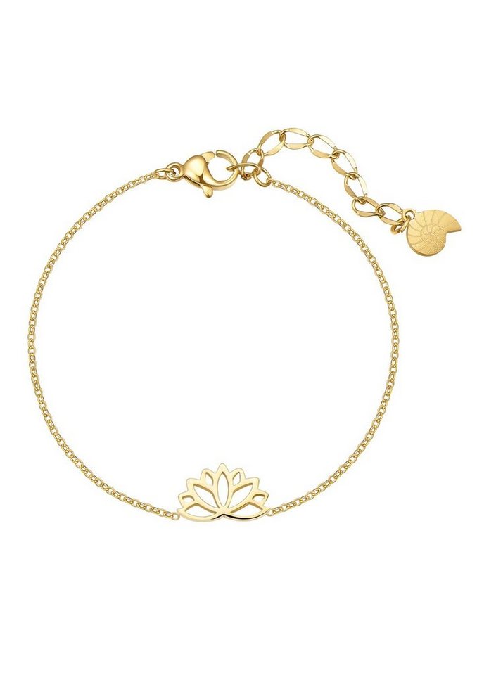 Hey Happiness Armband Lotus 18K Vergoldet, Armkette Lotusblume Anhänger, Edelstahl Damen Kettchen Blume, wasserfest von Hey Happiness