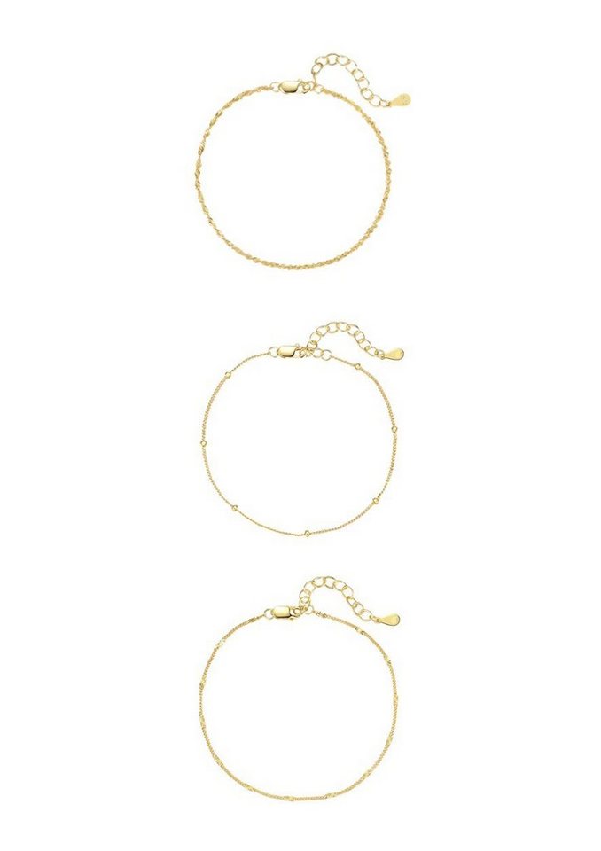 Hey Happiness Armband Set Silber 925 Damen Layer, Armkette 18K Vergoldet (Set), Silber Armkette Kordel Satellite Plättchen, Erbskettchen 3er Set von Hey Happiness