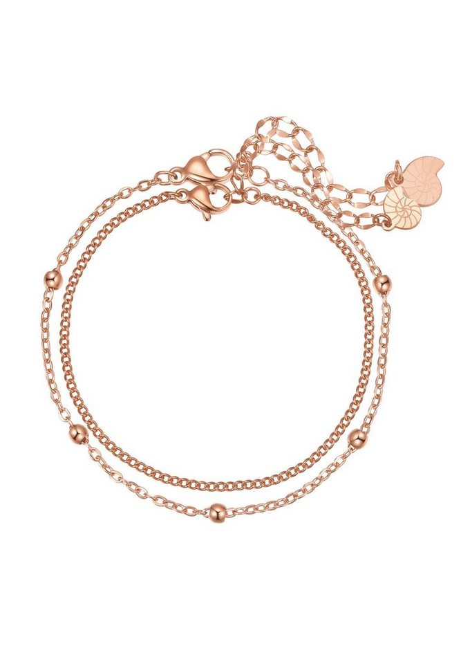 Hey Happiness Armketten Set Damen Edelstahl, 18K Gold Roségold, 2er Layer Set Kugel Rolo Kette Armband, wasserfest von Hey Happiness