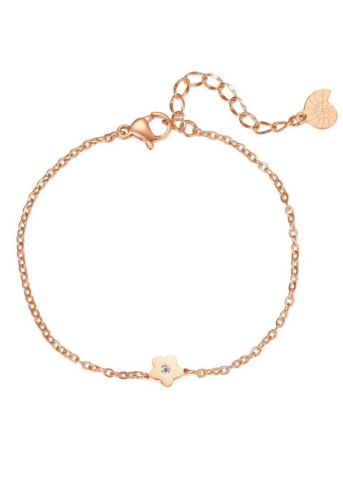 Hey Happiness Charm-Armband Blume Roségold vergoldet, Ankerkette 14.5-18.5 cm verstellbar, Edelstahl Damen Armkette Zirkon, wasserfest von Hey Happiness