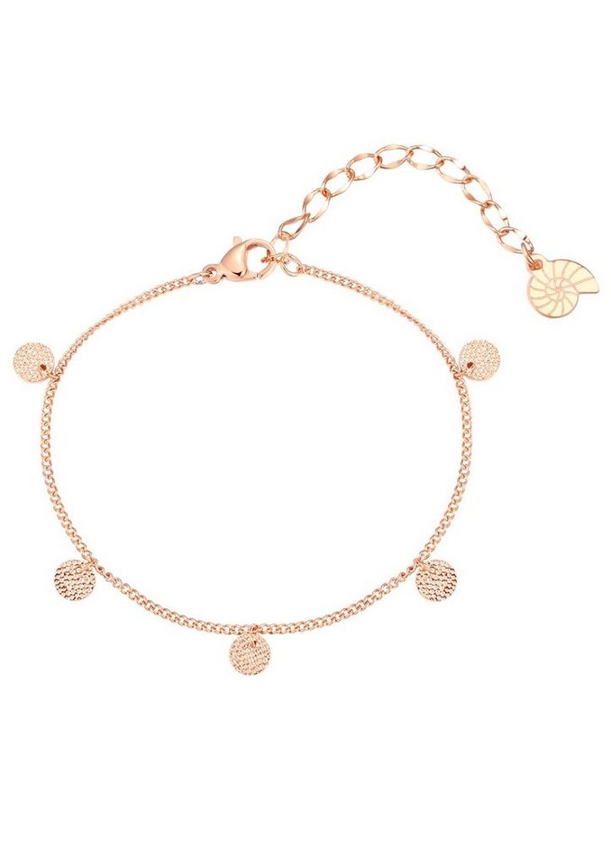 Hey Happiness Charm-Armband Edelstahl Damen Plättchen strukturiert, 18K Roségold vergoldet, Armkette Geo Kreis Münze hängend, wasserfest von Hey Happiness