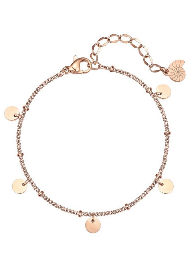 Hey Happiness Charm-Armband Geo Plättchen mit Kugeln hängend, 18K Roségold vergoldet, Edelstahl Damen Armkette Kreis, Erbskettchen wasserfest von Hey Happiness