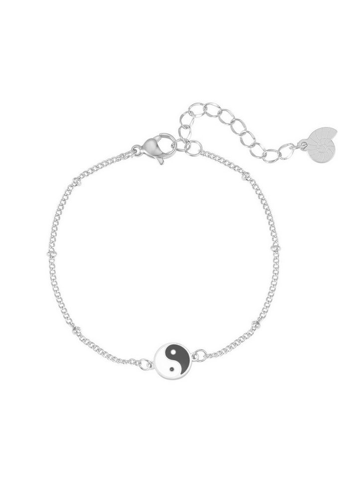 Hey Happiness Charm-Armband Kugel Edelstahl Yin Yang 18K Gold Roségold, Erbskette Yin Yang weiß schwarz, wasserfest von Hey Happiness