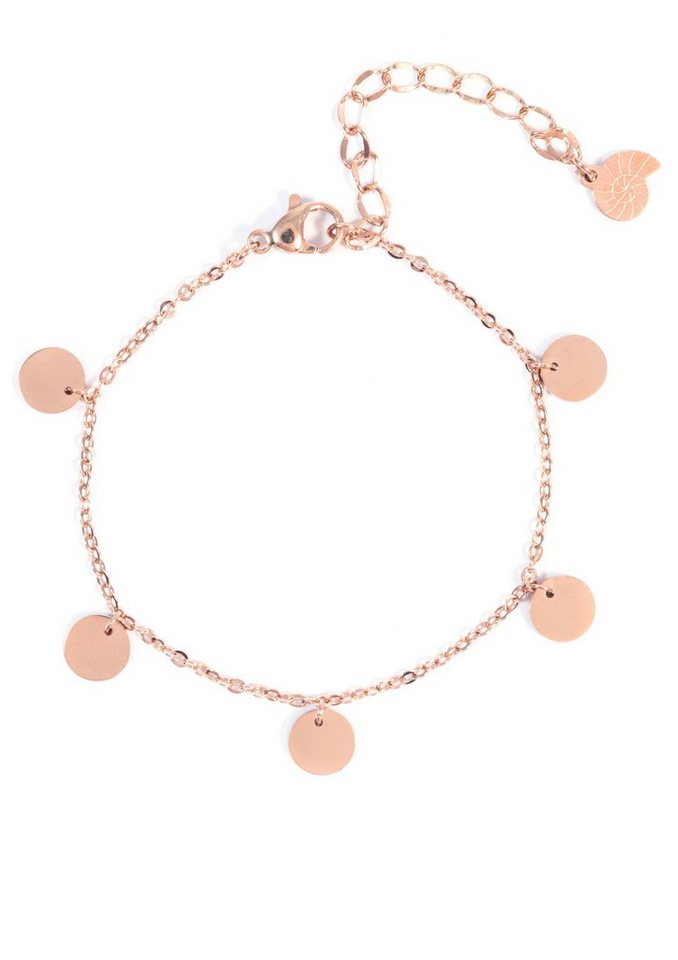 Hey Happiness Charm-Armband mehrere Geo Plättchen hängend, 18K Roségold vergoldet, Damen Armkette Edelstahl Kreis, wasserfest von Hey Happiness