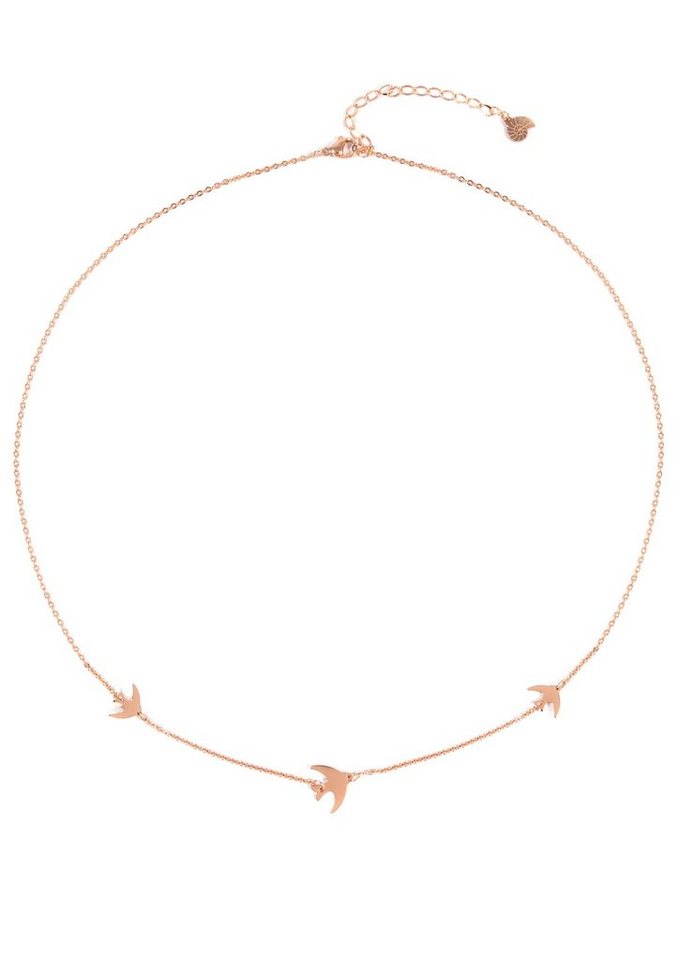 Hey Happiness Charm-Kette Fliegende Vögel, Kette Edelstahl 18K Roségold vergoldet, Damen Halskette Vogel Schwalbe, wasserfest von Hey Happiness