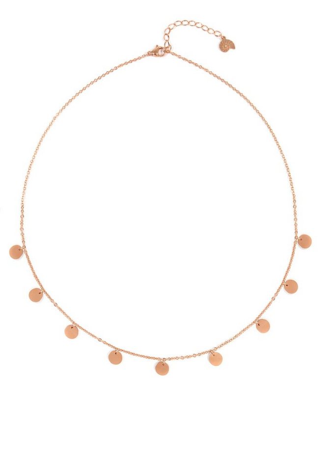 Hey Happiness Charm-Kette Geo Plättchen Anhänger rund, 18K Roségold vergoldet, Edelstahl Halskette Damen Kreis Münze hängend, wasserfest von Hey Happiness