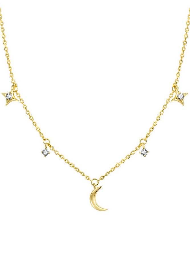 Hey Happiness Charm-Kette Zirkonia Mond und Stern, Damen Halskette 925 Sterling Silber, vergoldet von Hey Happiness