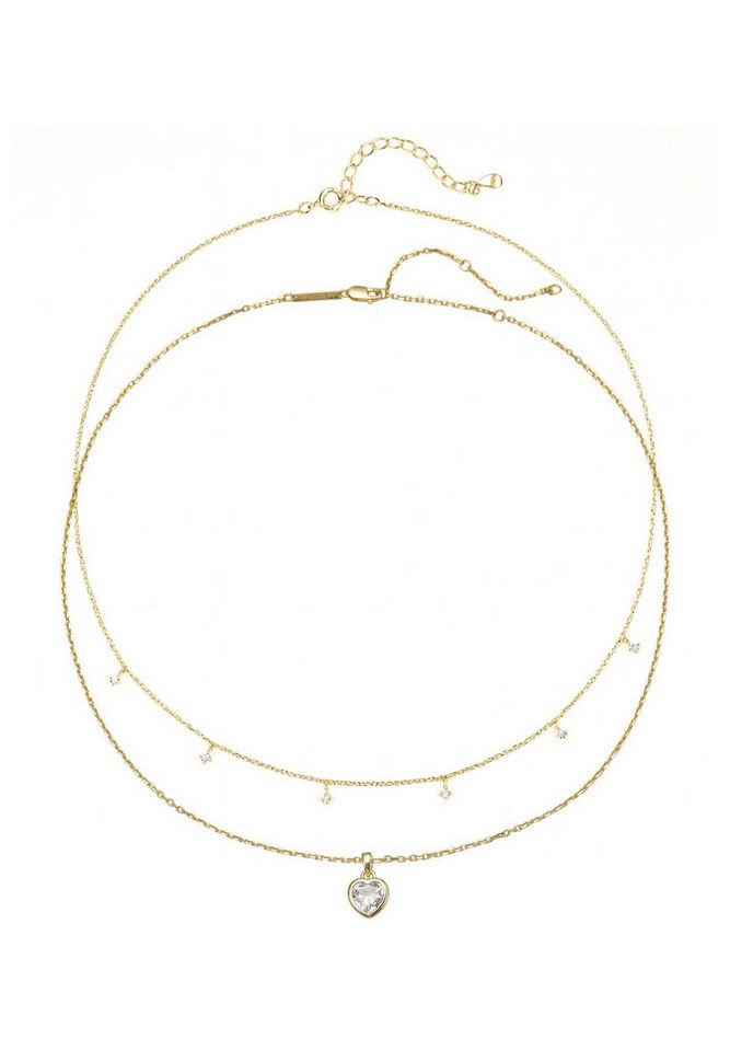 Hey Happiness Charm-Ketten-Set Herz und Kristallen, Damen Schmuckset, Zarte 925 Silber Halsketten mit Edelstein-Anhänger von Hey Happiness