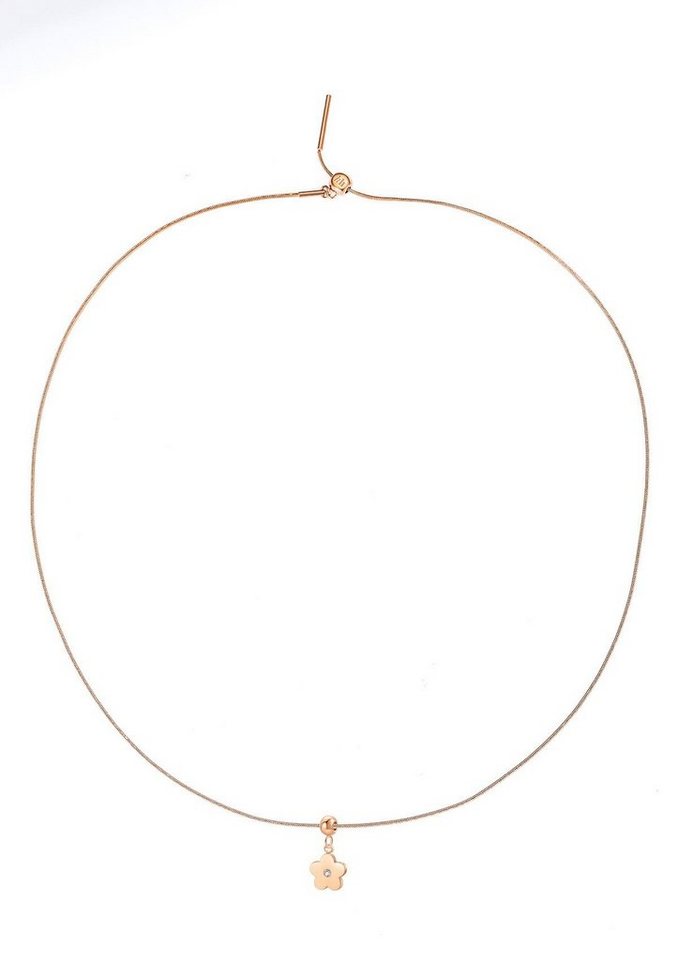 Hey Happiness Collier Edelstahl Kette Damen Blume 18K Gold Roségold, Zirkonia hängend, 2 Kettenarten, Schlangen Ankerkette Blüte klein hängend, wasserfest von Hey Happiness