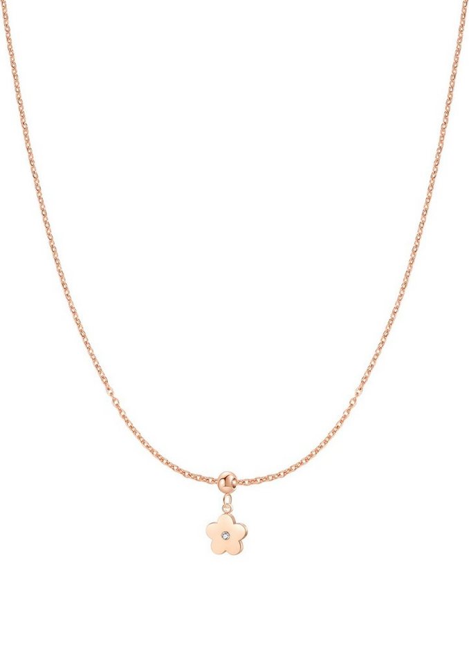 Hey Happiness Collier Edelstahl Kette Damen Blume 18K Gold Roségold, Zirkonia hängend, 2 Kettenarten, Schlangen Ankerkette Blüte klein hängend, wasserfest von Hey Happiness