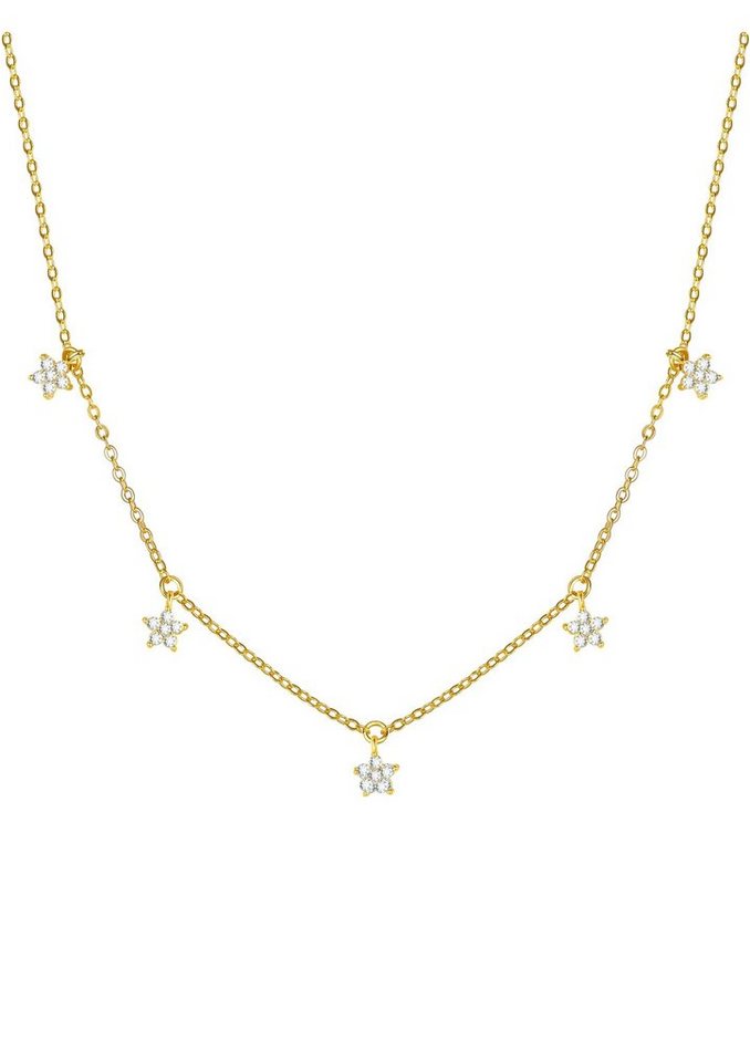 Hey Happiness Collier Kette Blume Zirkon, Kette Damen Silber 925, Halskette Stern Blüte Vergoldet 18K, Brautschmuck von Hey Happiness