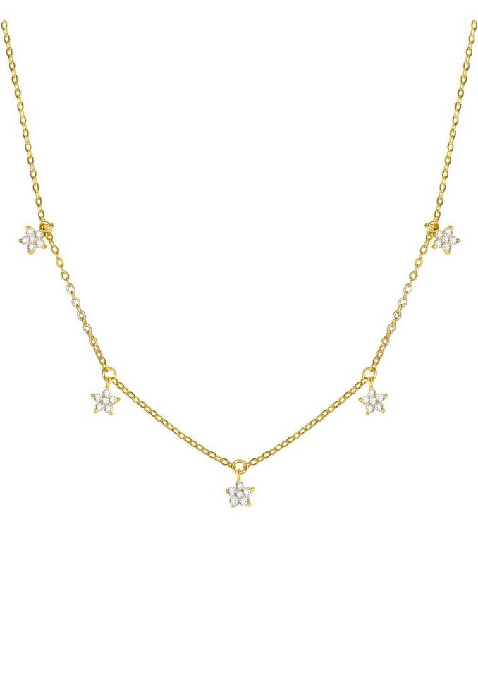 Hey Happiness Collier Kette Blume Zirkon, Kette Damen Silber 925, Halskette Stern Blüte Vergoldet 18K, Brautschmuck von Hey Happiness