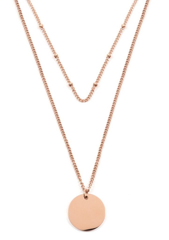 Hey Happiness Collier Layer Kette Kreis hängend, 18K Roségold vergoldet, Edelstahl Kugel Halskette Geo Platte Anhänger, wasserfest von Hey Happiness