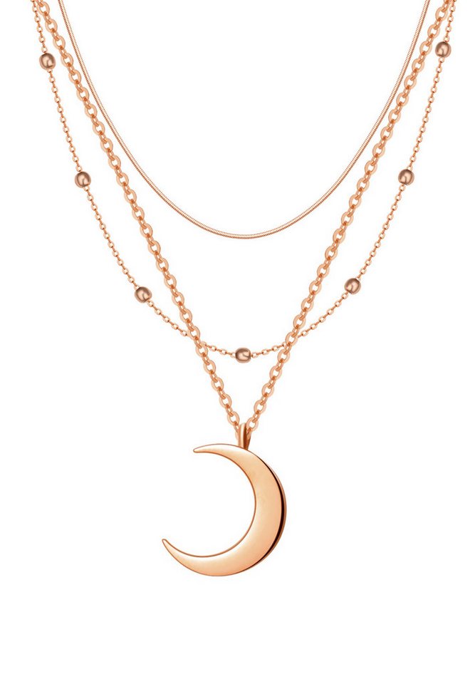Hey Happiness Collier-Set Damen Layer, 2er Set Mond Anhänger 18K Roségold vergoldet, Schlichte Erbskette mit Halbmond dreilagig, Geschenk Idee von Hey Happiness