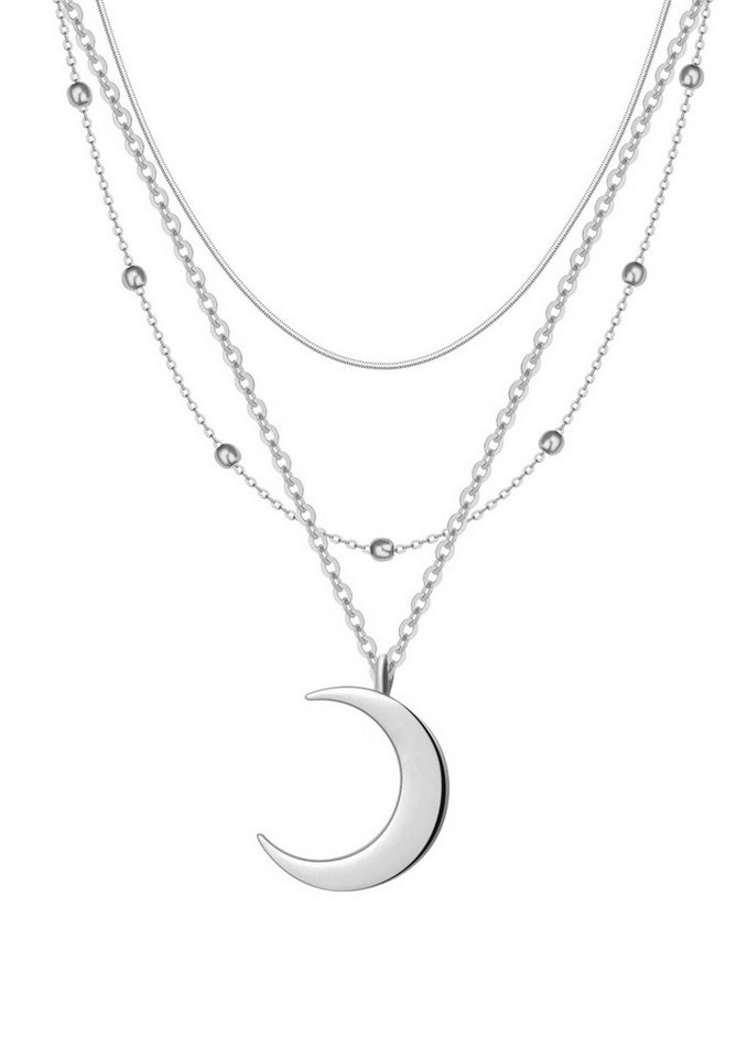 Hey Happiness Collier-Set Damen Layer, 2er Set Mond Anhänger 18K Roségold vergoldet, Schlichte Erbskette mit Halbmond dreilagig, Geschenk Idee von Hey Happiness