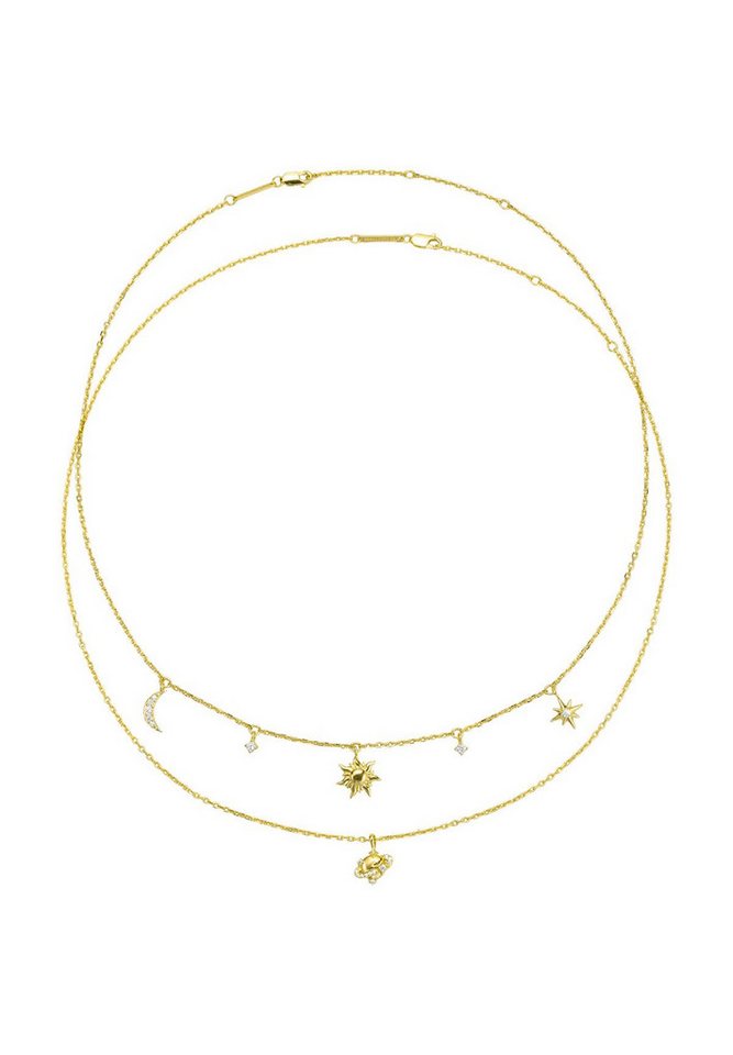 Hey Happiness Collier-Set Sternenhimmel 2-tlg., 925er Silber Schmuck für Damen, Zartes Halsketten Set mit Mond & Stern & Planet Anhänger von Hey Happiness