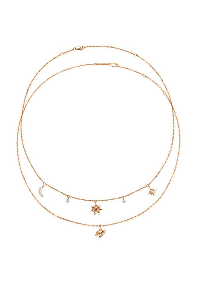 Hey Happiness Collier-Set Sternenhimmel 2-tlg., 925er Silber Schmuck für Damen, Zartes Halsketten Set mit Mond & Stern & Planet Anhänger von Hey Happiness