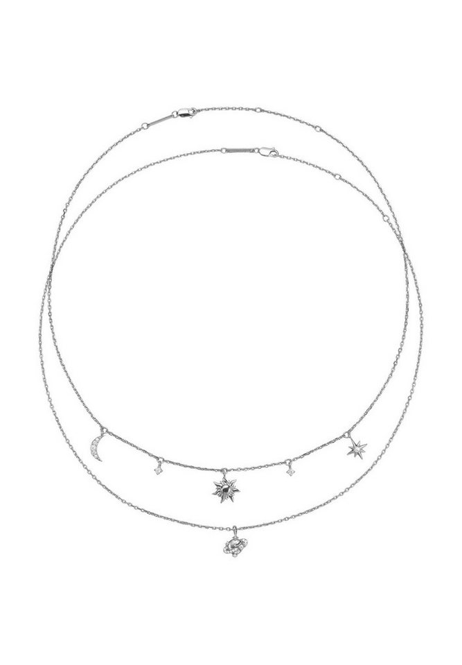 Hey Happiness Collier-Set Sternenhimmel 2-tlg., 925er Silber Schmuck für Damen, Zartes Halsketten Set mit Mond & Stern & Planet Anhänger von Hey Happiness