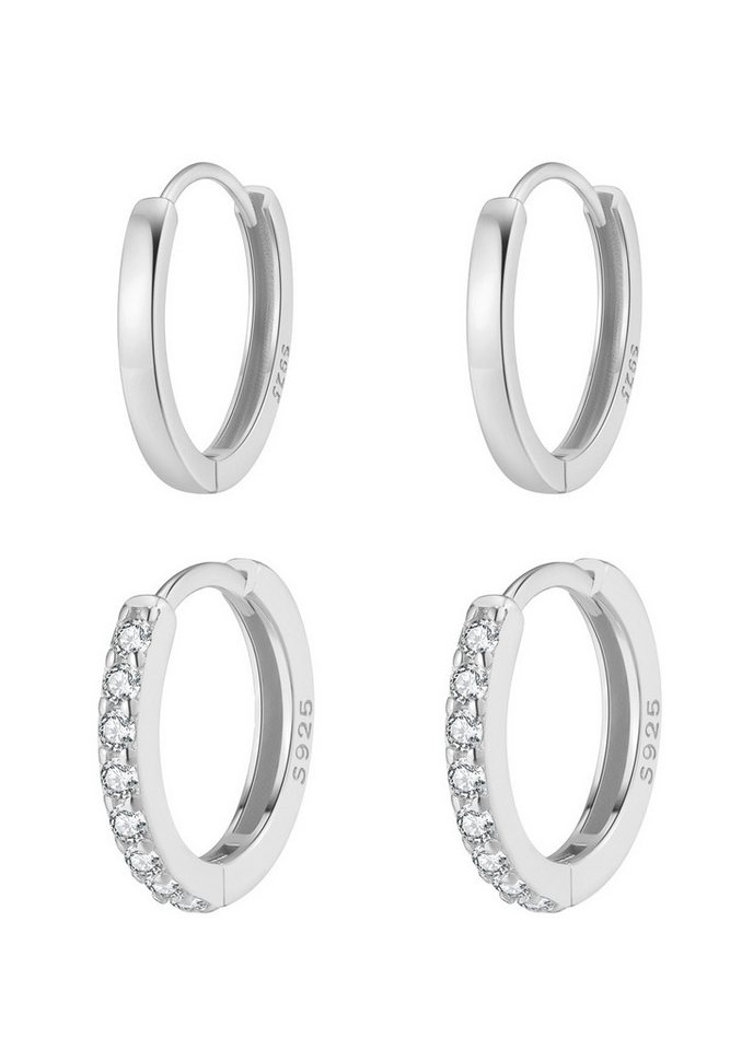 Hey Happiness Creolen-Set 4er Basic Layer, Ohrring-Set Silber 925 Damen, 2 Paare, Runde klassische Silber Ohrringe Kristalle, 18K vergoldet von Hey Happiness