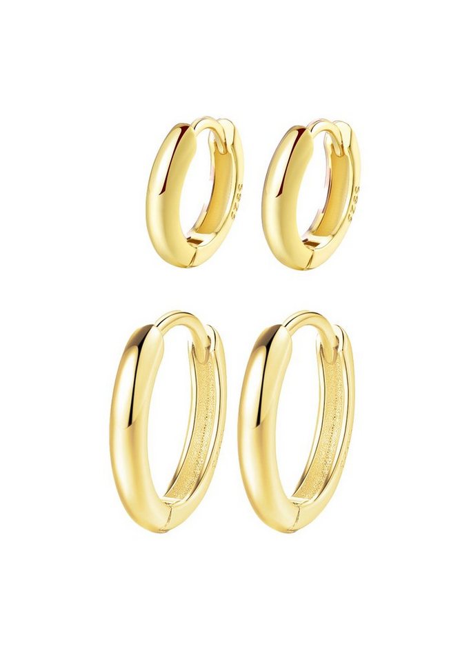 Hey Happiness Creolen-Set Chunky Unisex, Basic 925er Silber Ohrring Set, 18K Vergoldete Creolen für Herren, 4er Set Stacking Ohrringe Männer von Hey Happiness