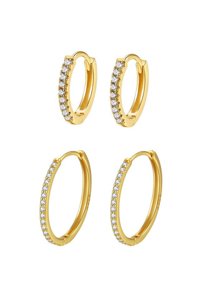 Hey Happiness Creolen-Set Damen Ohrringe mit Kristallen, Layer Basic, Ohrring Set für 4 Ohrlöcher, 18K vergoldetes Silber 925 von Hey Happiness