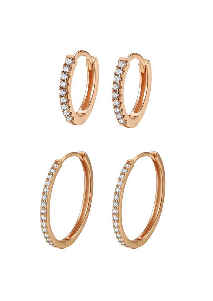 Hey Happiness Creolen-Set Damen Ohrringe mit Kristallen, Layer Basic, Ohrring Set für 4 Ohrlöcher, 18K vergoldetes Silber 925 von Hey Happiness