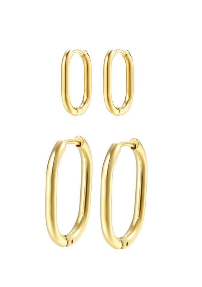 Hey Happiness Creolen-Set Geo Viereck, Basic Ohrringe oval Klein Groß, 18K vergoldet, Edelstahl Stapel Ohrringe Set Damen 4er, wasserfest von Hey Happiness