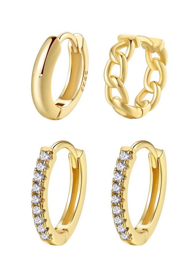 Hey Happiness Creolen-Set Layer Glieder geflochten, Basic Ohrringe rund Kristalle, Damen 925 Silber Stapel Ohrringe Set 4er klein, 18K Roségold Gold von Hey Happiness