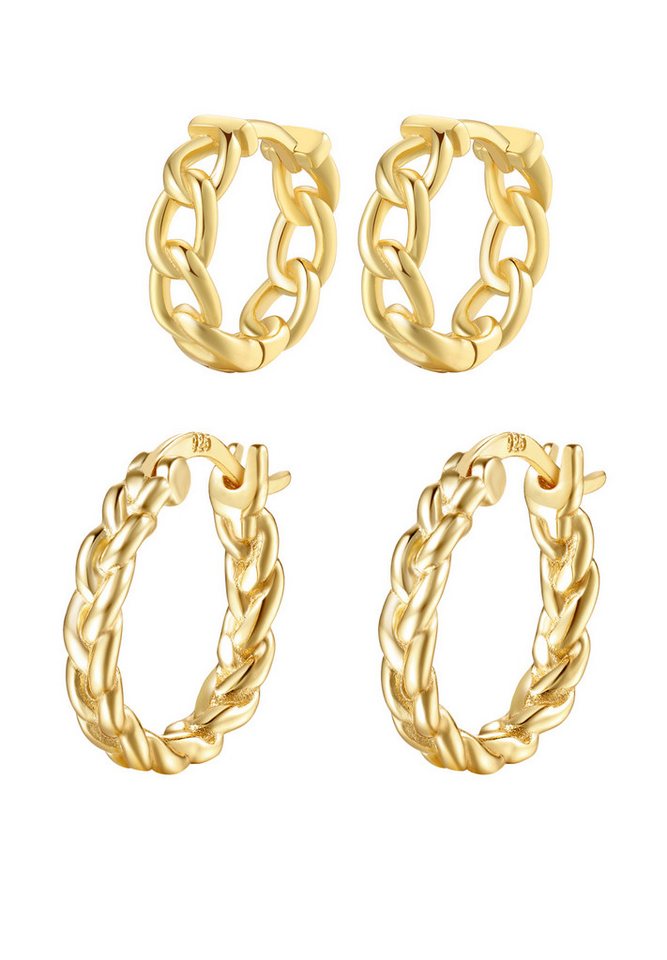 Hey Happiness Creolen-Set Glieder Layer Silber 925 Damen, 2 Paare 4-tlg., Silberohrringe Geflochten Twisted Klein, Vergoldet 18K von Hey Happiness
