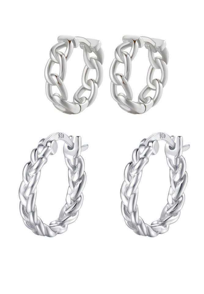 Hey Happiness Creolen-Set Glieder Layer Silber 925 Damen, 2 Paare 4-tlg., Silberohrringe Geflochten Twisted Klein, Vergoldet 18K von Hey Happiness
