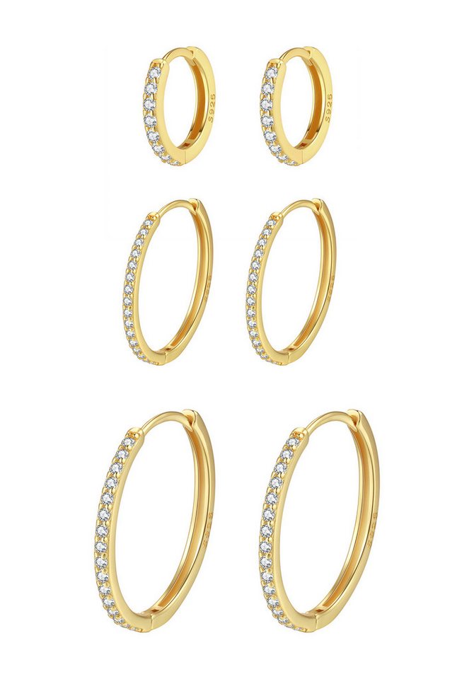 Hey Happiness Creolen-Set Kristall-Stack, 6er Damenset Silber 925, Strahlende Silber Ohrringe Set, Klein Mittel Groß von Hey Happiness